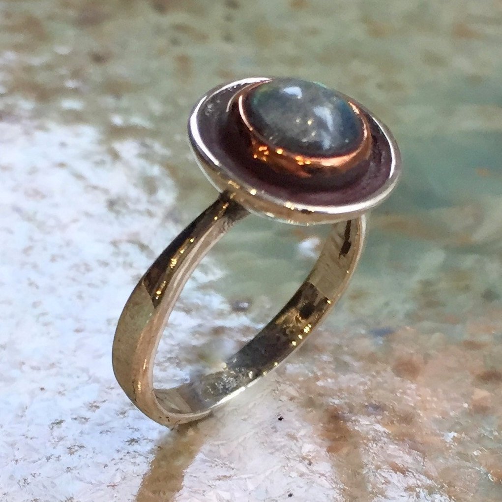Silver Rose gold Labradorite Ring- The Morning - Main Image
