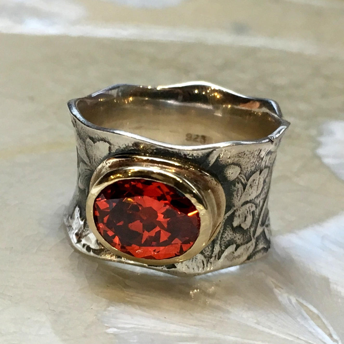 Orange Quartz Two-Tones Ring - Orange Sun. – Artisan Look