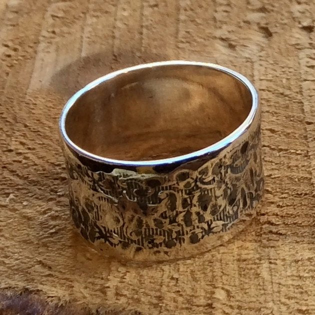 Men's Wide Band Hammered Sterling Silver Ring 10