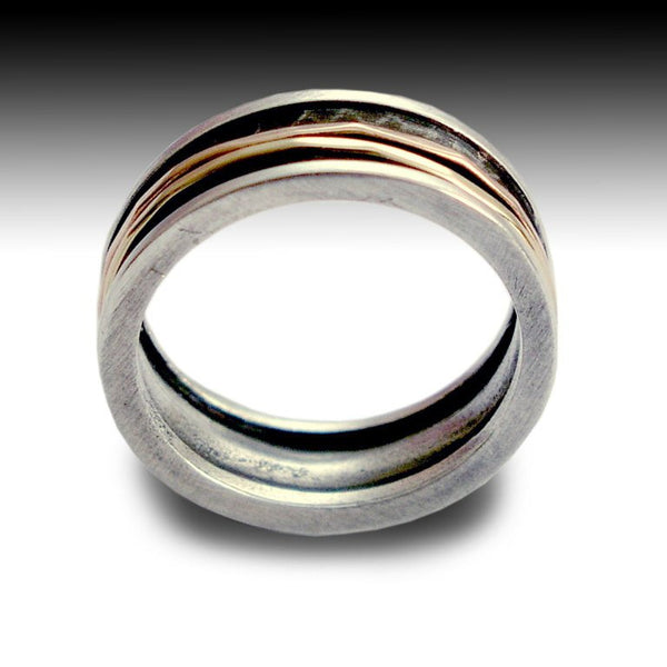 Mens Wedding Band, Men Silver Ring, Silver Gold Ring, Gold Spinner Ring, Unisex Ring Band, Meditation - Walk with me R1079B