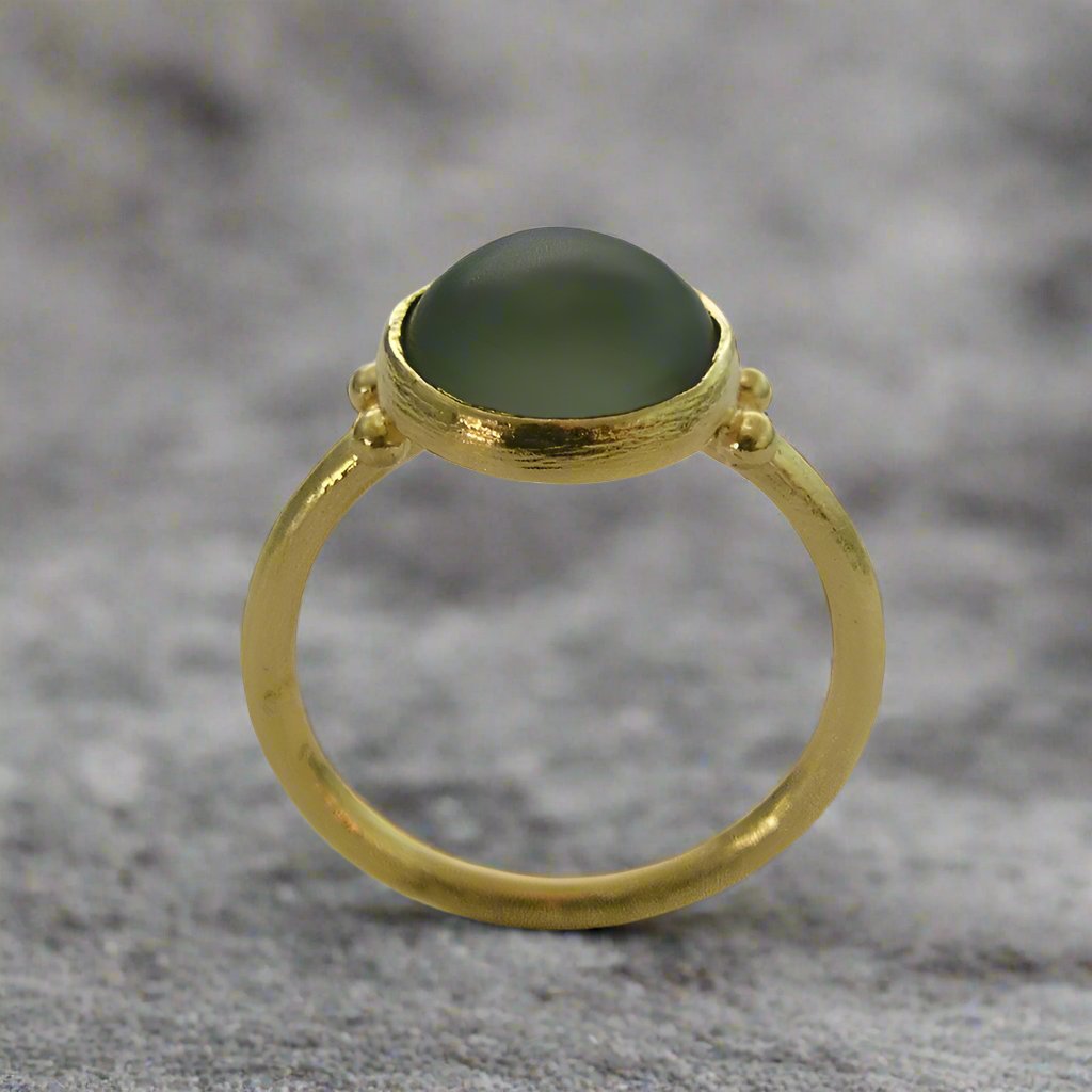 Gold Jade 14K Ring Green – Artisan Look - Main Image