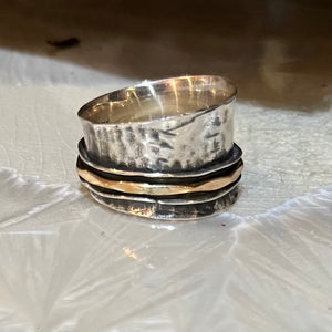 Spinner Unisex Hammered Silver Gold Ring - Stay On Your Mind.