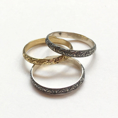 Three bands set, stacking bands trio, boho bands, Thin bands, Silver and brass bands, simple bands, stacking ring set of 3 - XOX R2381T