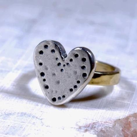 Dainty Brass Silver Heart Ring - The Art Of Love RSK2340
