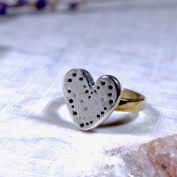 Silver Brass Heart ring - The Art Of Love R2340