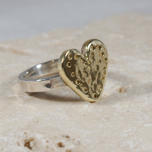 Brass Silver Heart Ring - The Art of Love.