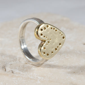 Dainty Brass Silver Heart Ring - The Art of Love.