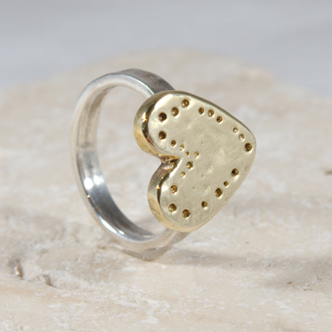 Dainty Brass Silver Heart Ring - The Art of Love.