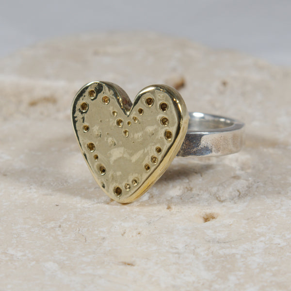 Brass Silver Heart Ring - The Art of Love.