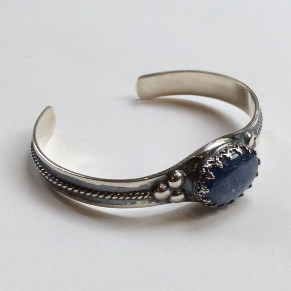 Silver cuff, kynite cuff, statement bracelet, unique bracelet, statement cuff, gemstone bracelet, casual simple cuff - Deep blue B3006S