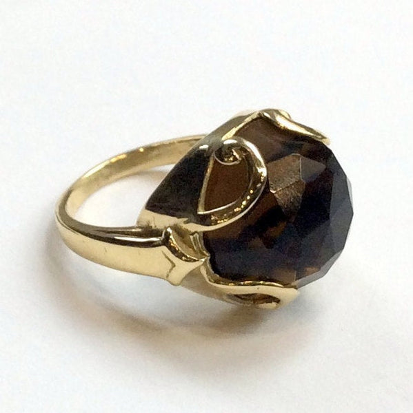 Gold-tone ring, gemstone ring, smoky quartz ring, stone ring, gemstone ring, brass ring, statement cocktail ring - Queen of Hearts R2316-2