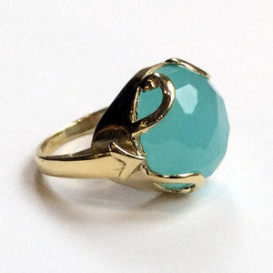Green jade ring, Gold-tone ring, gemstone ring, stone ring, gemstone ring, brass ring, statement cocktail ring - Queen of Hearts R2316-6