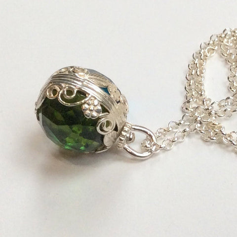 London topaz Necklace, peridot pendant, silver necklace, birthstones pendant, two sides pendant, floral energy ball - Neverland N2000-2