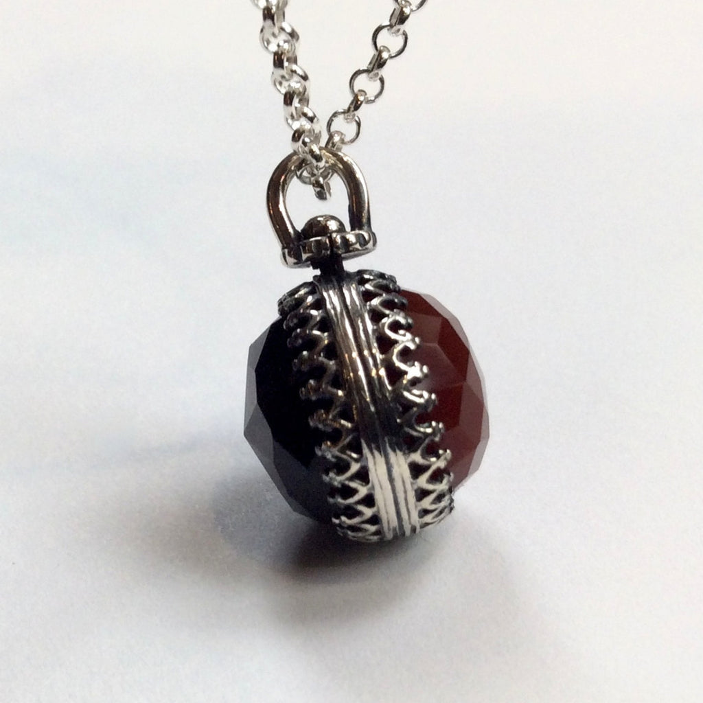 Sterling silver necklace, Onyx carnelian energy ball necklace, birthst –  Artisan Look