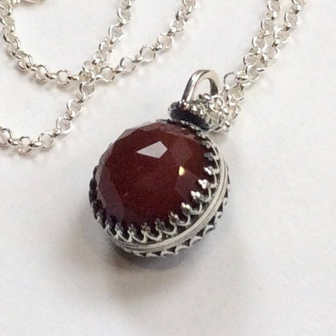 Sterling silver necklace, Onyx carnelian energy ball necklace, birthstones pendant, two sides pendant, floral pendant -  Be Loved N2006-3