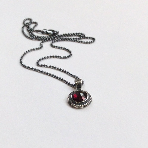 Garnet stone necklace, Silver garnet necklace, Garnet pendant, January birthstone pendant, little pendant, ball chain - Close to me N2007-3