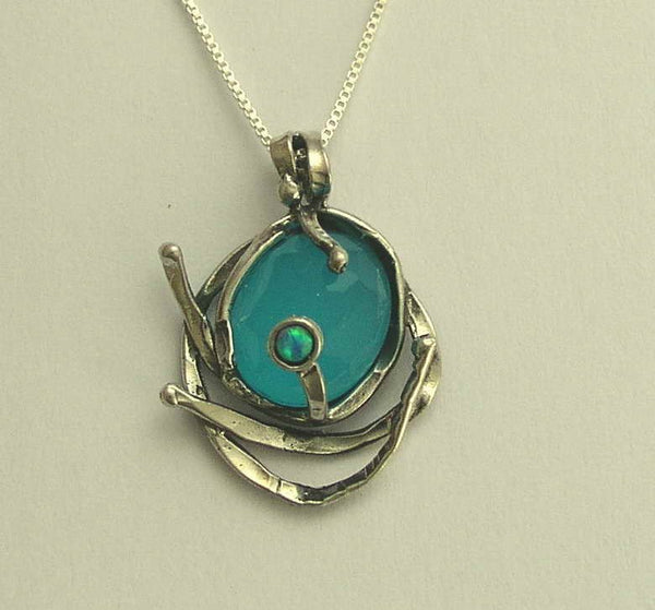 Blue quartz Pendant, blue opal necklace, blue necklace, small pendant, sterling silver necklace, gemstone pendant - You caught me N8916-1