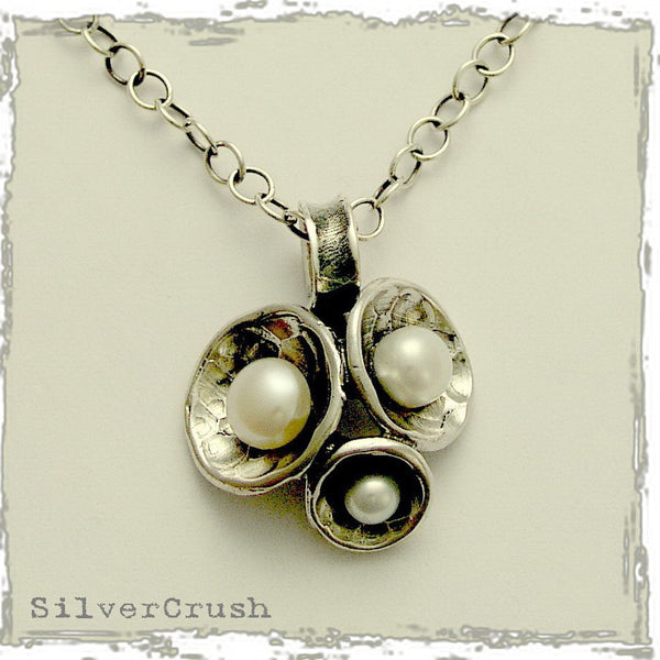 Simple silver Earrings, dome cluster earrings, pearl earrings, June birthstone earrings, boho earrings, bohemian - Pearl Clusters E2046