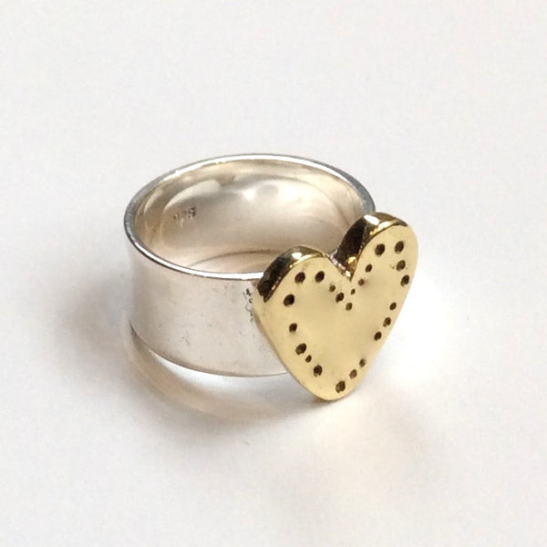 Engagement heart Ring, Silver brass Ring, Two tones Ring, heart Ring, valentines Ring, Statement Ring, boho chic band - I Found love R2340