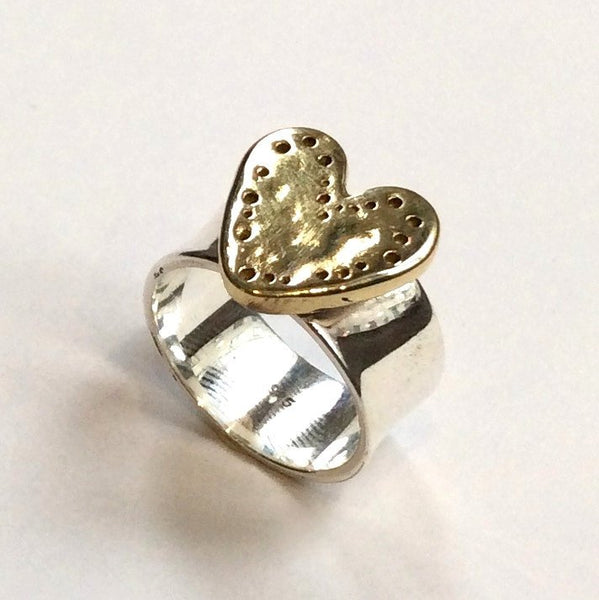 Heart Ring, Silver brass Ring, Two tones Ring, Golden heart Ring, valentines Ring, Statement Ring, Promise ring - I Found love R2340