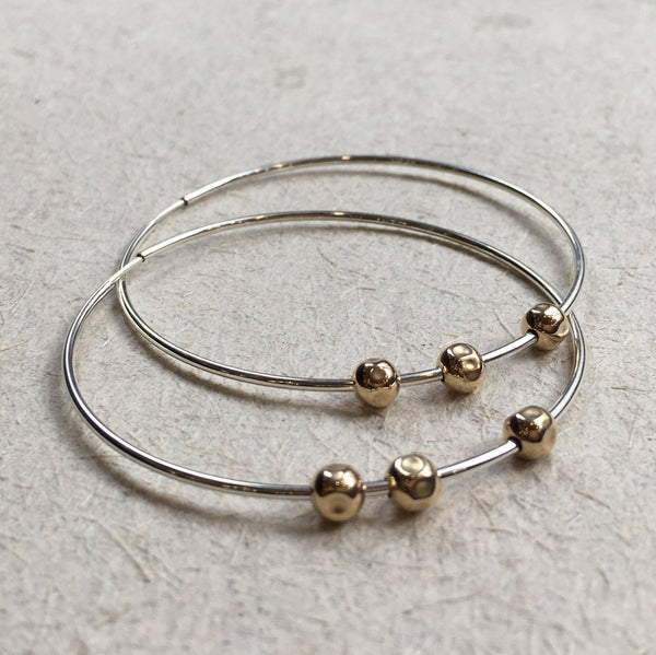 Simple hand hamsa earrings, hoop silver gold earrings, twotone hoops, casual boho earrings, hamsa earrings, bohemian - Precious life E8045