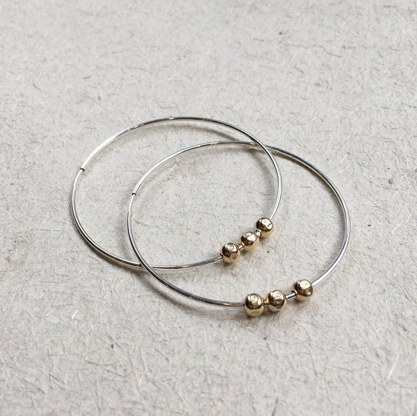 Simple earrings, hoop earrings, silver gold earrings, twotone hoops, casual boho earrings, gypsy earrings, bohemian - Gypsy life E8042