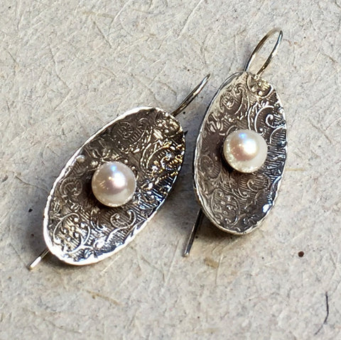 Drop Pearl filigree sterling silver earrings