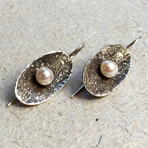 Fresh water pearl earrings, gypsy earrings, Drop earrings, dangle earrings, filigree, sterling silver earrings, boho - Confession E8043