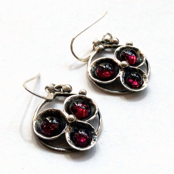 Three red garnet earrings, gemstone earrings, simple earrings, Sterling silver Earrings, oxidized earrings, casual - Into the Night E2051