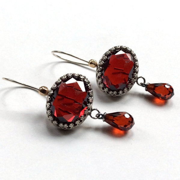 Garnet earrings, dangle earrings, Gemstone earrings, sterling silver earrings, drop garnet earrings, red Earrings - Shades of life E8003