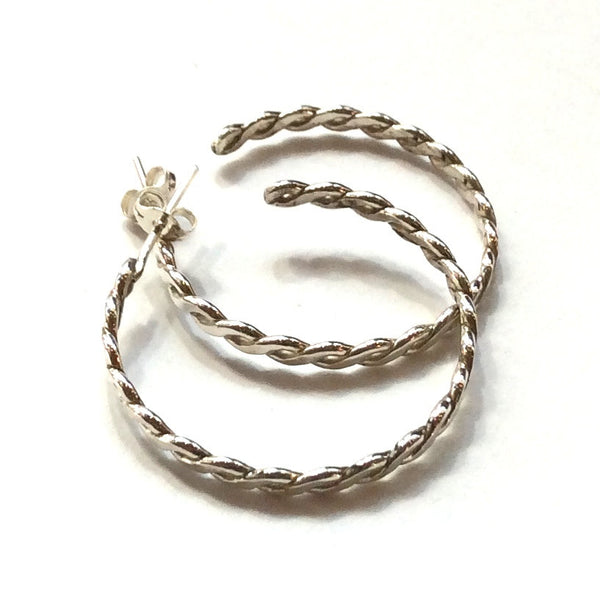 Sterling silver earrings,  braided earrings, silver hoop earrings, oxidized earrings, large hoops, boho hoops, hippie hoops - Twist E8031