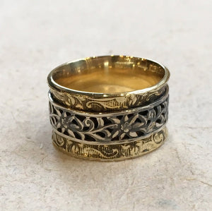 Unisex spinner ring, Boho jewelry, silver brass Spinner Ring,  Filigree Ring, Wide Band, simple Silver Ring, botanical - A way to you R2368