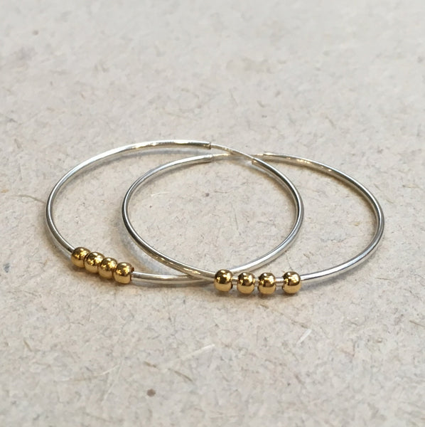 Simple hoop earrings, silver gold earrings, twotone hoops, two girls earrings, turquoise earrings, mothers earrings - Two girls E8046