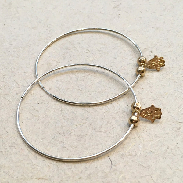 Simple hoop earrings, silver gold earrings, twotone hoops, two girls earrings, turquoise earrings, mothers earrings - Two girls E8046