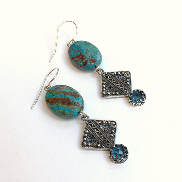 Turquoise earrings, filigree earrings, stone Casual earrings, simple dangle earrings, drop earrings, long earrings - Innocent love E8047