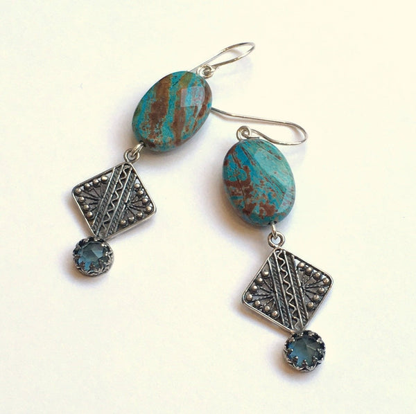 Turquoise earrings, filigree earrings, stone Casual earrings, simple dangle earrings, drop earrings, long earrings - Innocent love E8047