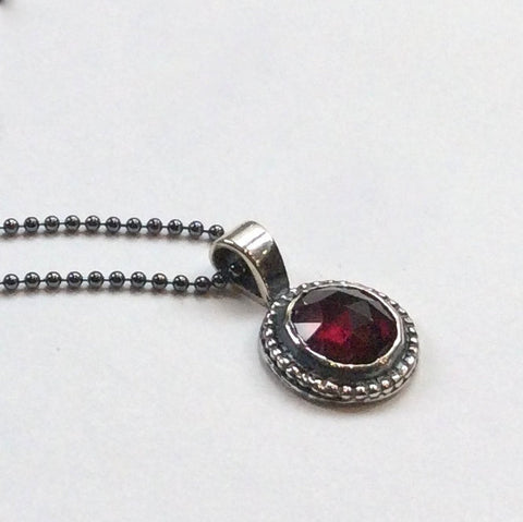 Garnet stone necklace, Silver garnet necklace, Garnet pendant, January birthstone pendant, little pendant, ball chain - Close to me N2007-3