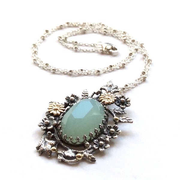 Jade Floral silver gold statement necklace