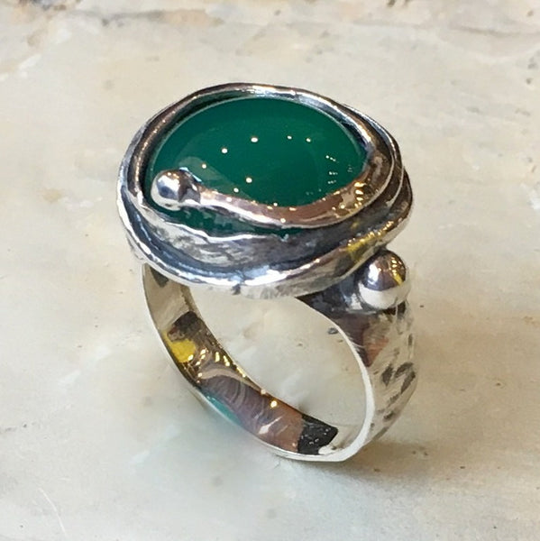 Sterling silver gemstone Green agate organic ring - Notorious Wind R1470-14