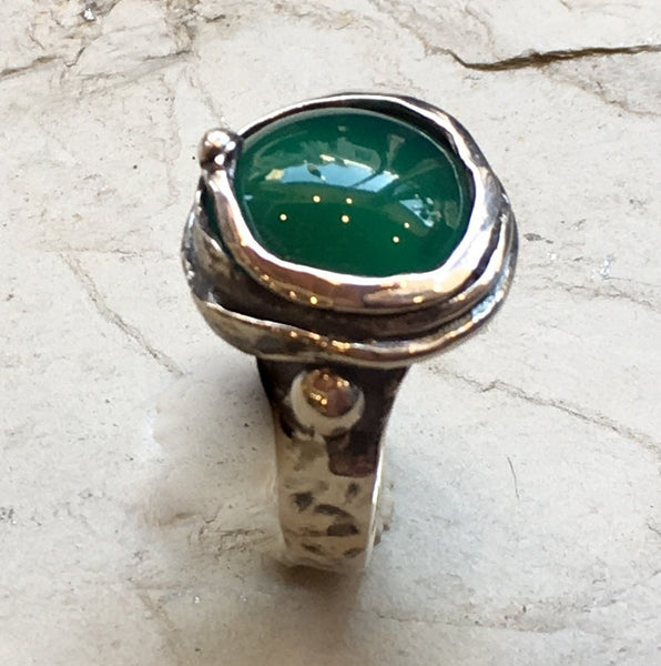 Sterling silver gemstone Green agate organic ring - Notorious Wind R1470-14