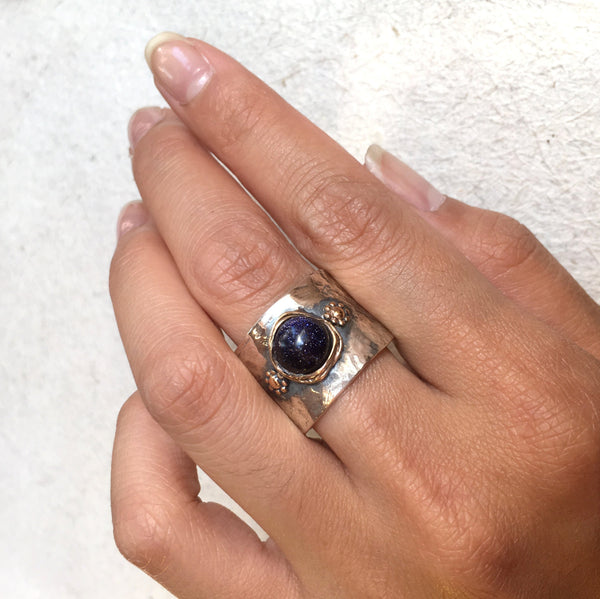 blue gold stone statement ring