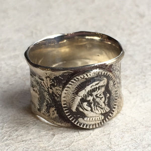 Sterling Silver Ring, coin ring, unisex ring, oxidized ring, cocktail ring, coin ring, wide band, biker ring, rustic - Kind of magic R2378