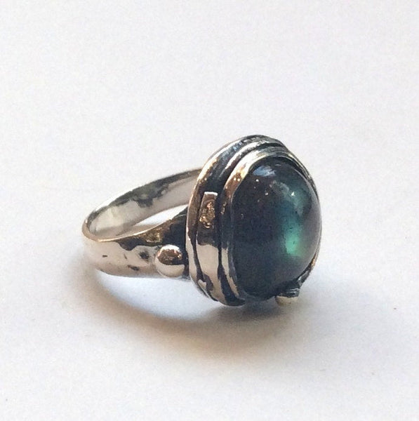 Sterling silver ring, Kynite ring, Blue gemstone ring, oxidised ring, organic ring, statement ring, cocktail ring - Notorious Wind R1470-13