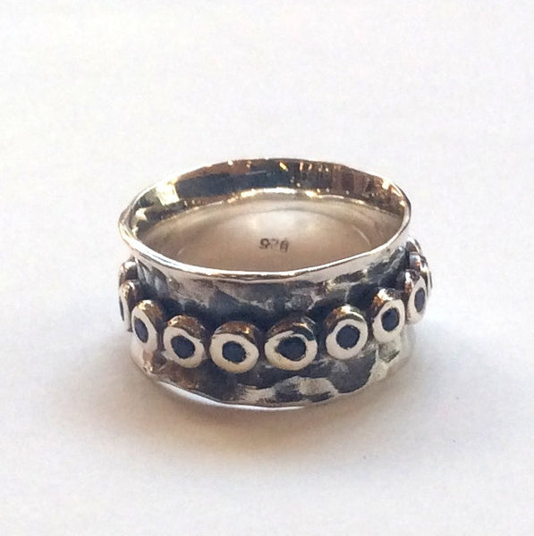 Silver wedding band, bohemian spinner ring, anxiety ring, Blue sapphires ring, boho ring, hipster ring, gypsy ring - Cocktail party R2074-1