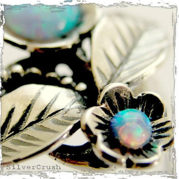 Sterling silver earrings, oxidized leaf earrings, dangle earrings, opal earrings, gemstone earrings, flower earrings - Winds of change E2158