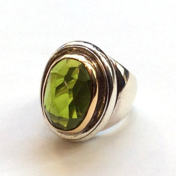 Peridot Gemstone ring, Oval cocktail ring, chunky ring, birthstone ring, Silver gold ring, statement ring, bohemian ring - Ebony R2348-1