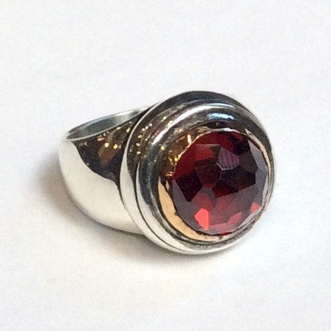 Garnet Ring, Statement Ring, January Birthstone Ring, Red Deep Garnet Gemstone Ring, Silver gold Ring, red Ring - Strawberry red R2351