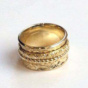Golden brass ring, spinners ring, wide band, fidget botanical ring, spinner ring, meditation ring, filigree ring  - Morning bird RK1209E