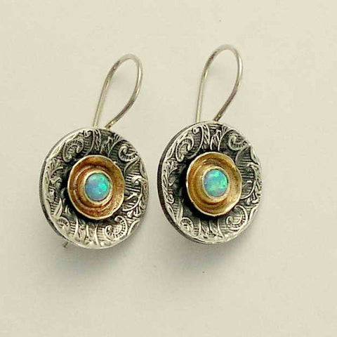 Blue opal earrings, silver gold earrings, Sterling silver earrings, gemstone opal earrings, mixed metal earirngs - Hold my breath E2089A