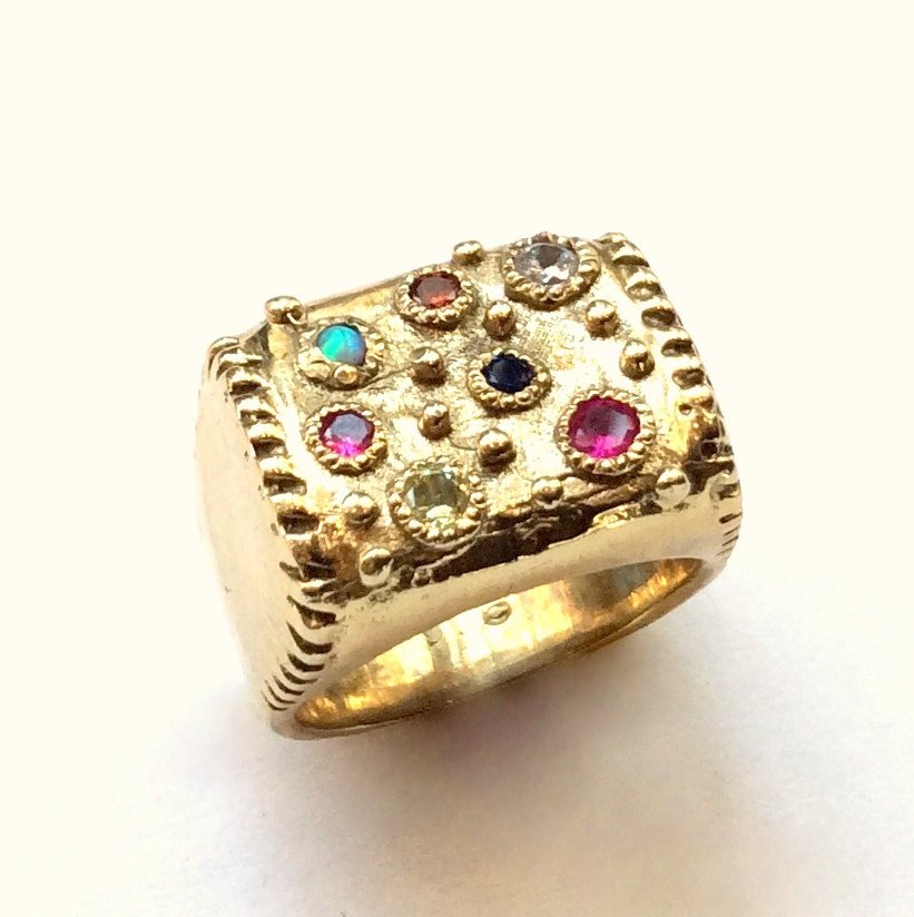 7 Birth stones Mothers Golden brass gypsy ring